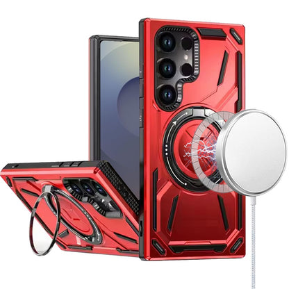 For Apple iPhone 15 Plus Hybrid Magnetic Ring and 360° Rotational Kickstand with MagSafe Compatible, Military Grade Drop Protection Case Cover Red