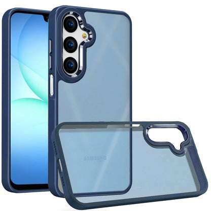 For Samsung Galaxy S25 Fan Edition /Galaxy S25 FE Slim Fit Hybrid Transparent Thick Acrylic with Metal Buttons Frame Protective Hard PC + TPU Shockproof Case Cover Blue