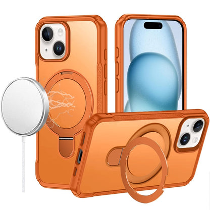 For iPhone 15 Plus (6.7") Matte Finish Magnetic Ring Hybrid Protective Invisible Kickstand Magsafe Compatible Case Cover Cosmic Orange