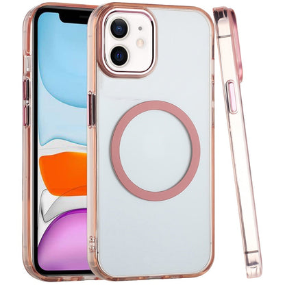 For Apple iPhone 11 Transparent Back Hybrid Case - Magnetic Circle, Color Frame, Metal Buttons, MagSafe Compatible Case Cover