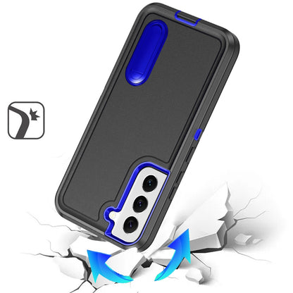 For Samsung Galaxy S22 Hybrid 3 Layers Hard 3in1 Shockproof with Kickstand Heavy Duty Hard TPU Rubber Anti-Drop Case Cover Black +Dark Blue