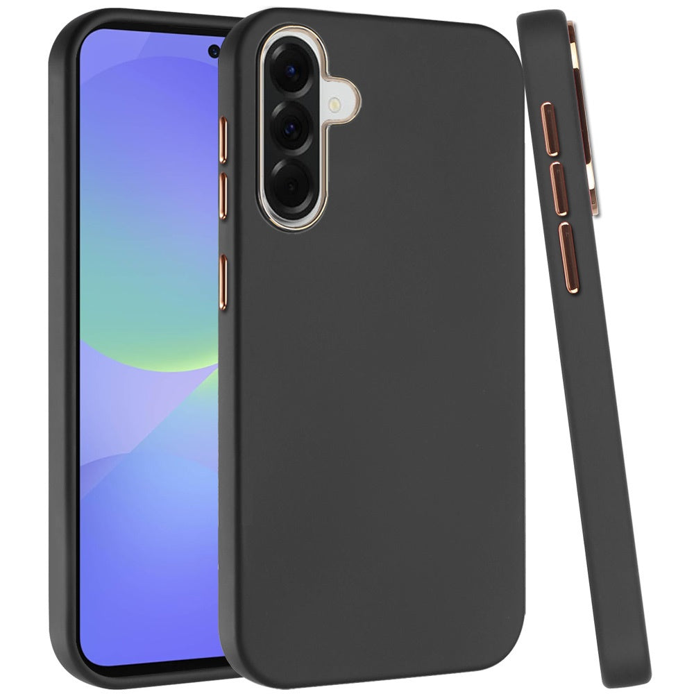 For Samsung Galaxy A37 Slim Classic Hybrid Around Rubber Gummy Gel Slick Hard PC Silicone TPU Chromed Button Case Cover