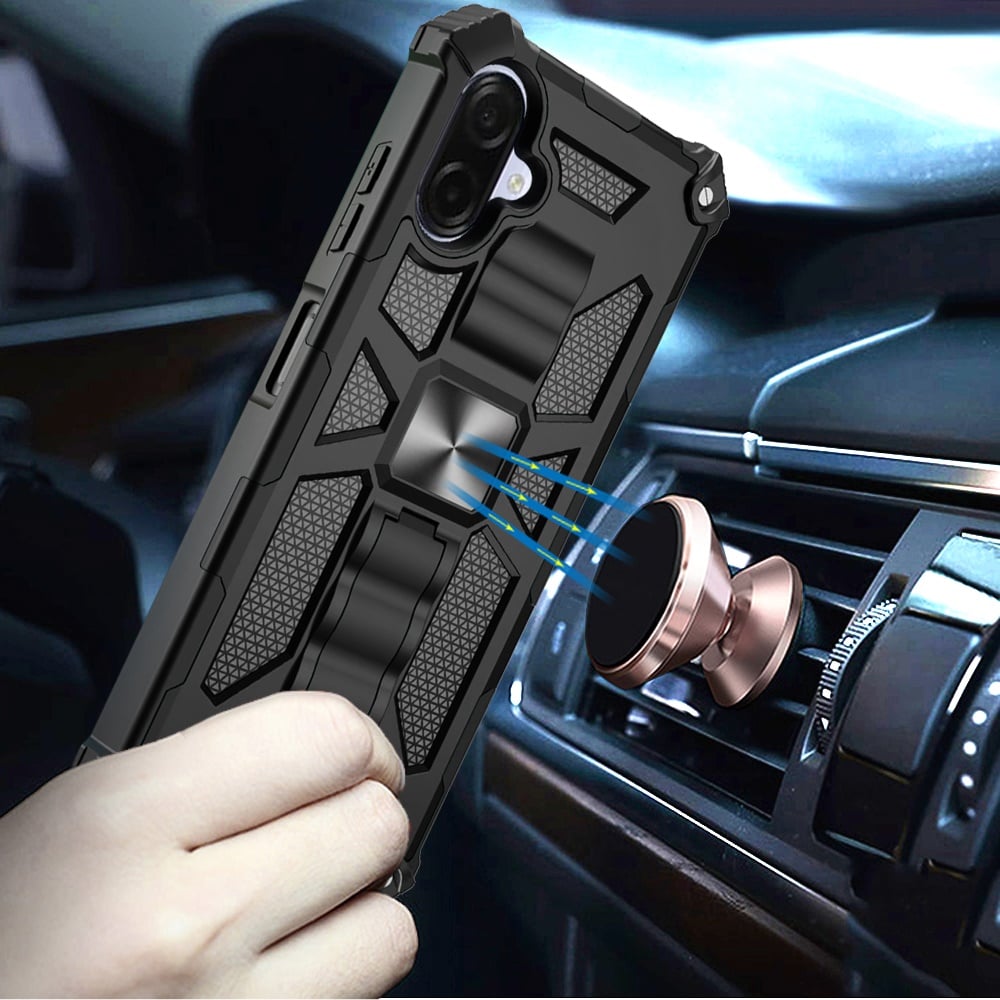 For Samsung Galaxy A07 Hybrid Shockproof [Military Grade] Rugged Protective with Magnetic Car Mount & Invisible Stand Case Cover
