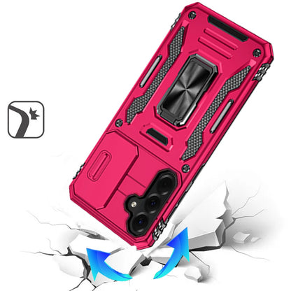 For Samsung Galaxy A37 Tough Hybrid Case with Movable Camera Window & Metal Ring Stand Shockproof Case Cover