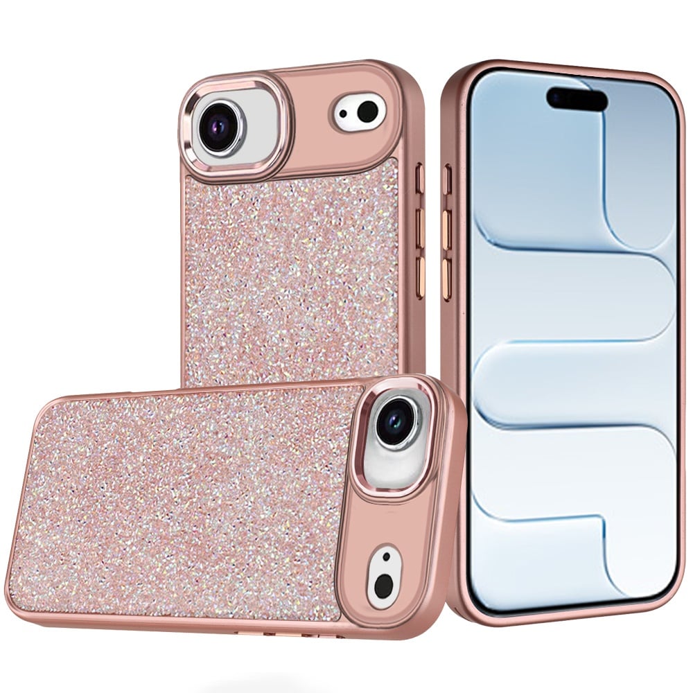 For Apple iPhone 17 Air (6.6") Crystal Sparkle Diamond Glass Full Mini Glitter Bling Frame TPU Hybrid Protective Case Cover