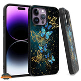 For Apple iPhone 15 Plus (6.7") Marble Fashion Stylish Flake Glitter Bling Hybrid Glossy TPU Rubber Hard PC Protection Butterfly Phone Case Cover
