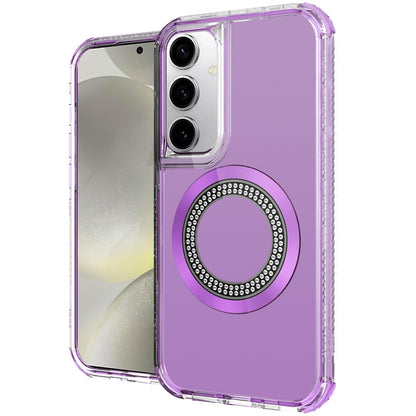For Apple iPhone 17E /16E Magnetic Circle Compatible with Magsafe, Hybrid Chrome 3in1 Transparent Shockproof TPU Bumper Case Cover Purple