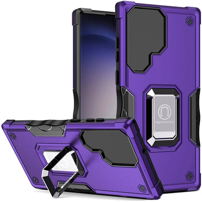 For Samsung Galaxy S24 Hybrid Stand Magnetic Ring Holder Kickstand Heavy Duty Rugged Drop Silicone & Hard PC Shockproof Case Cover Dark Purple