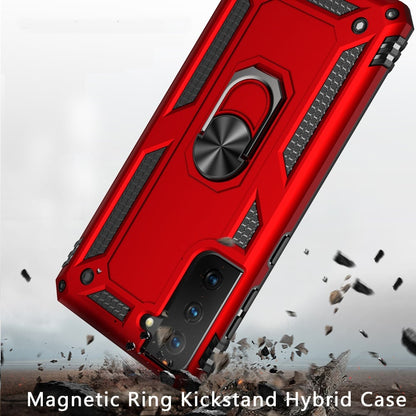 For Samsung Galaxy S22 Ultra Hybrid Shockproof Durable 360 Degree Rotatable Ring Stand Holder Kickstand Fit Magnetic Car Mount Case Cover Red