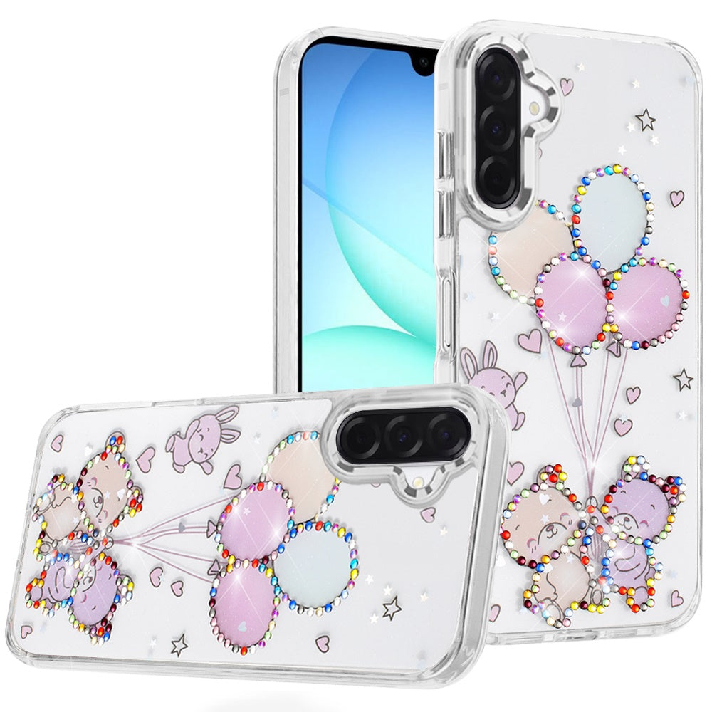 For Samsung Galaxy A17 5G Butterfly Resin Epoxy Diamond Design Metal Edged Hybrid Shockproof Heavy Duty Drop Protection Case Cover