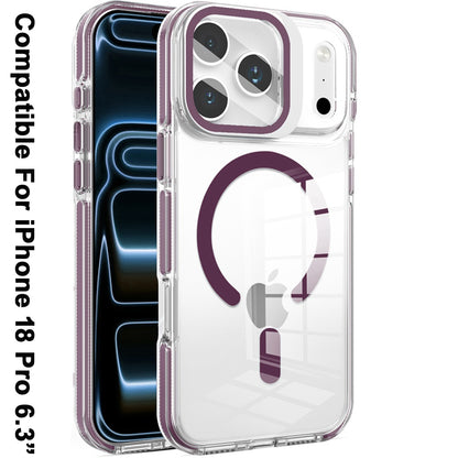 Phone Case for Apple iPhone 18 Pro/ 17 Pro Magnetic Circle Transparent Tough Hybrid Camera Stand Guard Stand Shockproof Color Edge Rugged Grip Cover Purple
