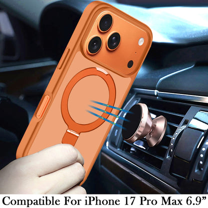 For Apple iPhone 17 Pro Max (6.9") Magnetic Circle Back with Ring Stand Full Rotation Matte Hybrid Shockproof Case Cover