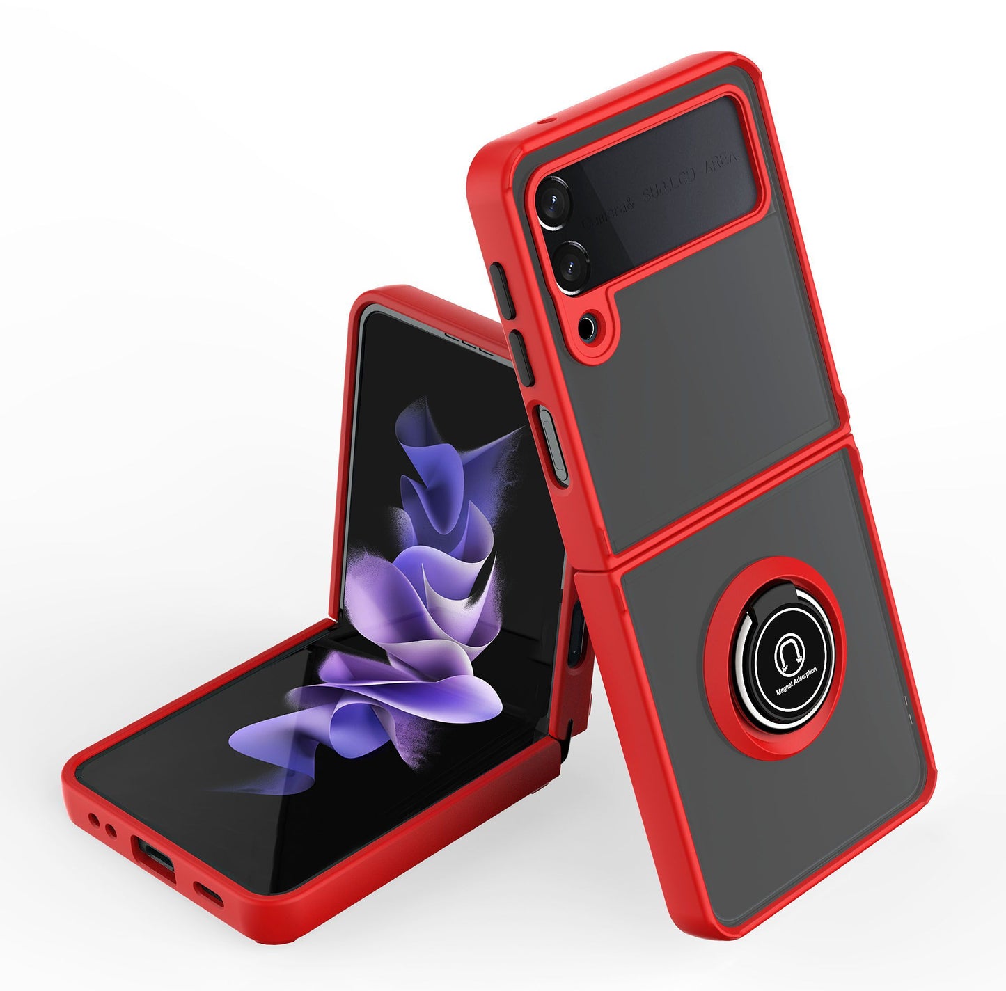 For Samsung Galaxy Z Fold 7 Semi Transparent Matte Hybrid Protective PC & TPU Shockproof with 360° Rotation Ring Stand Case Cover Red