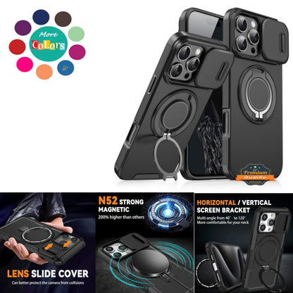For Apple iPhone 17 Pro Max Hybrid Case with 360° Magnetic Ring Stand, Camera Slide Protector & Compatible with MagSafe Case Cover