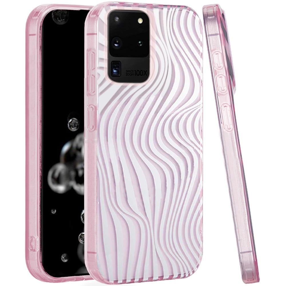 Phone Case for Samsung Galaxy S20 Ultra Stylish Design IMD Shockproof Protective Slim Fit TPU Durable Grip Fashion Pattern Impact Resistant Hybrid Cover Wave Pink Zebra Stripes