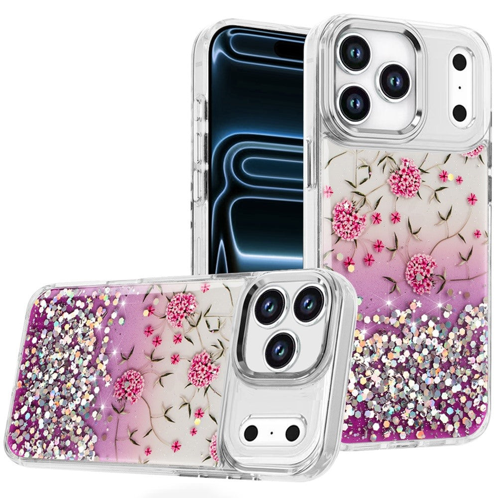 Phone Case for Apple iPhone 18 Pro/ 17 Pro Luxury Glitter Epoxy Design Chrome Metallic Edge Shockproof Protective Stylish Fashion Durable Slim Premium Finish Cover Pink