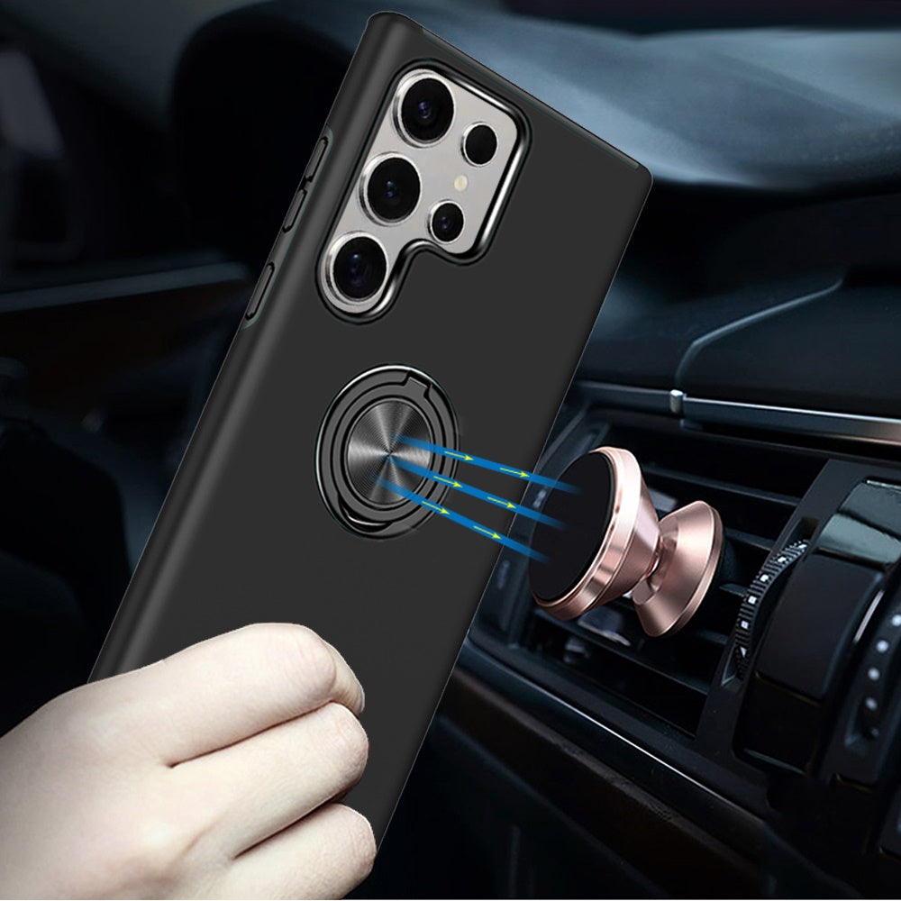 For Samsung Galaxy S25 Ultra Hybrid 360 Degree Rotatable Metal Invisible Ring Stand Holder Slim Fit Magnetic Car Mount Shockproof Case Cover Cosmic Orange