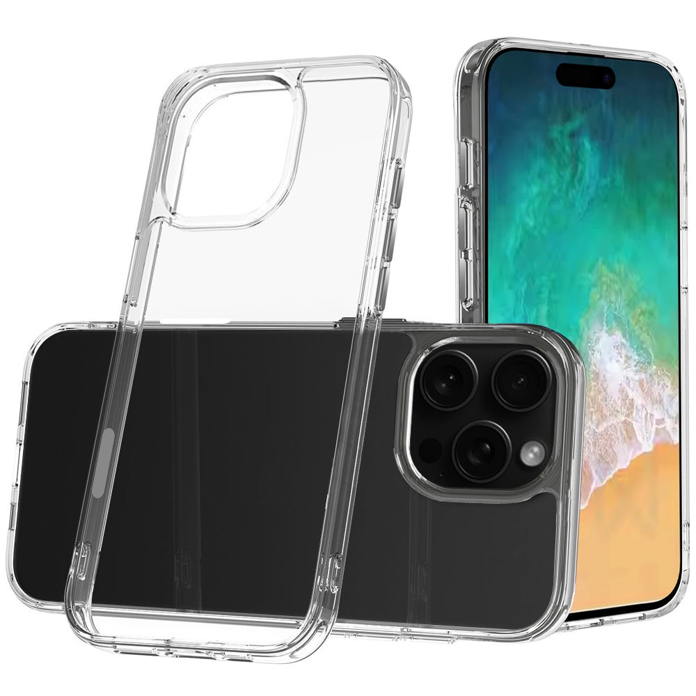 For Apple iPhone 16 (6.1") Hybrid HD Crystal Clear Hard PC Back Gummy TPU Frame Slim with Chromed Buttons Case Cover