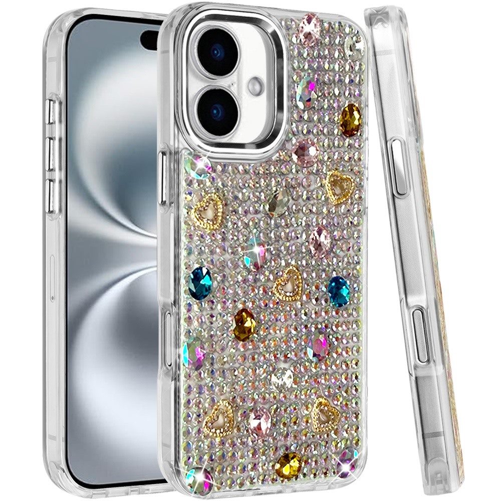 Chrome Fashion Hybrid Bling Diamond Heart Rhinestone Decorative Stones Sparkling Embellished Design