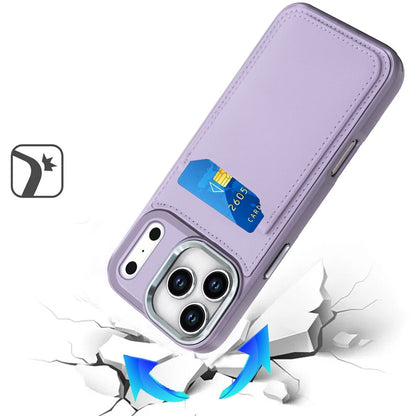 Phone Case for Apple iPhone 17 Pro Max (6.9") Credit Card Holder Mirror PU Leather Wallet Shockproof Grip Slim Protective Hybrid Magnetic Style Durable Cover Purple