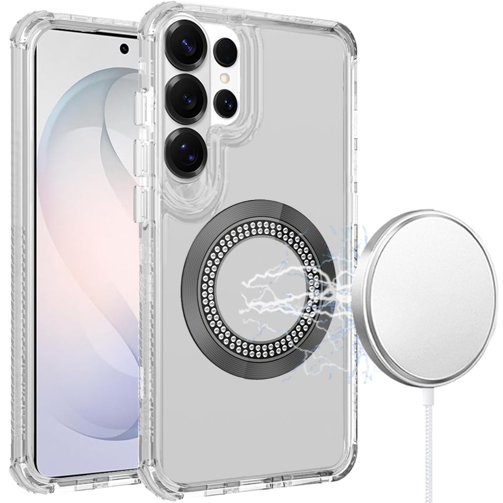 Phone Case for Samsung Galaxy S26 Ultra Magnetic Circle Bling Chrome Hybrid Shockproof Protective Grip 3in1 Durable Stylish Crystal Frame Cover