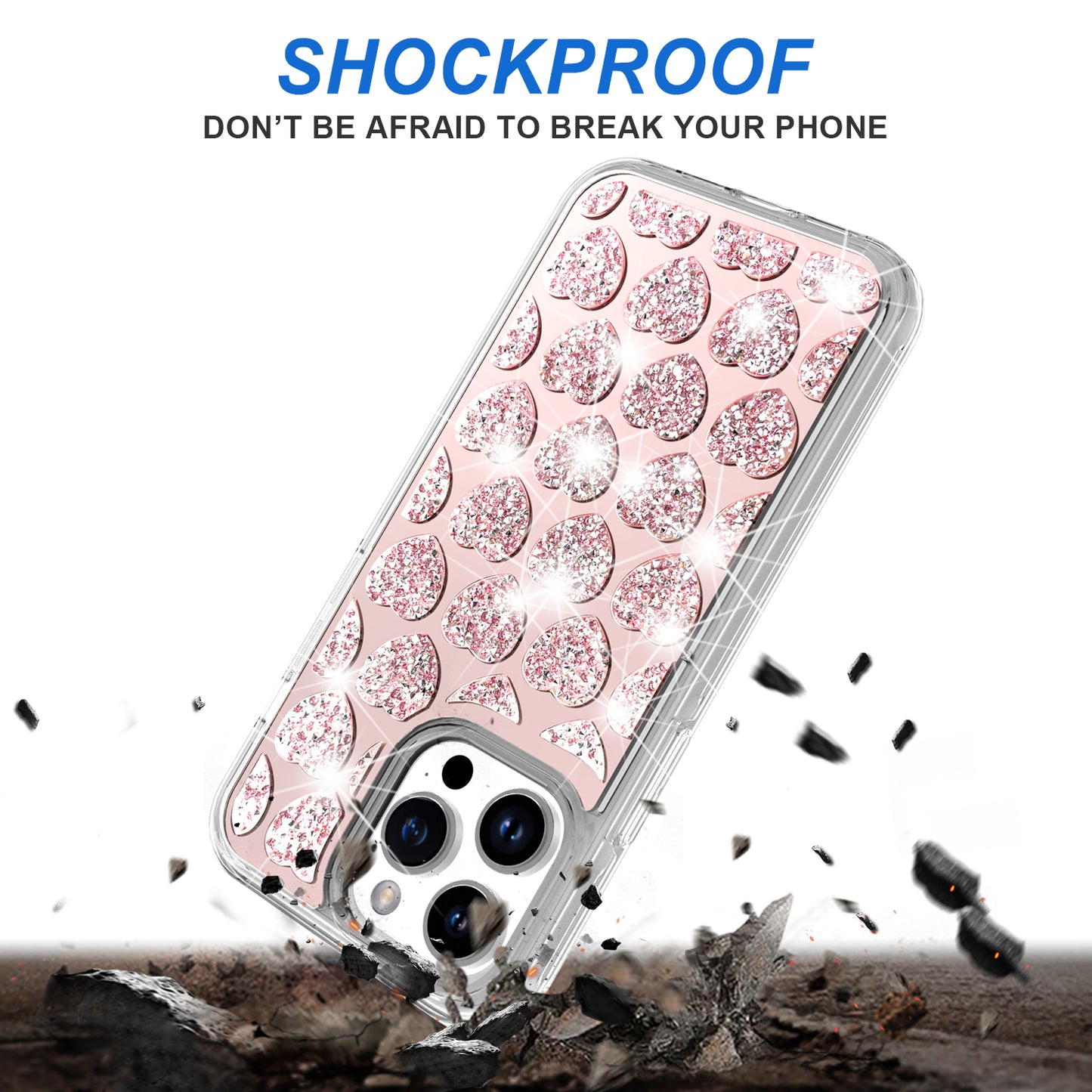 For Apple iPhone 16 Pro (6.3") Sparkly 3D Design Diamond Shockproof Protective Bling Rhinestone Hybrid Skin PC + TPU Case Cover