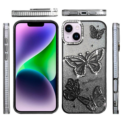 For Apple iPhone 16 (6.1" ) Luxury Butterfly Sparkle Glitter Diamond Crystal Rhinestone Shimmer Bling Plating Thick TPU Hard PC Case Cover