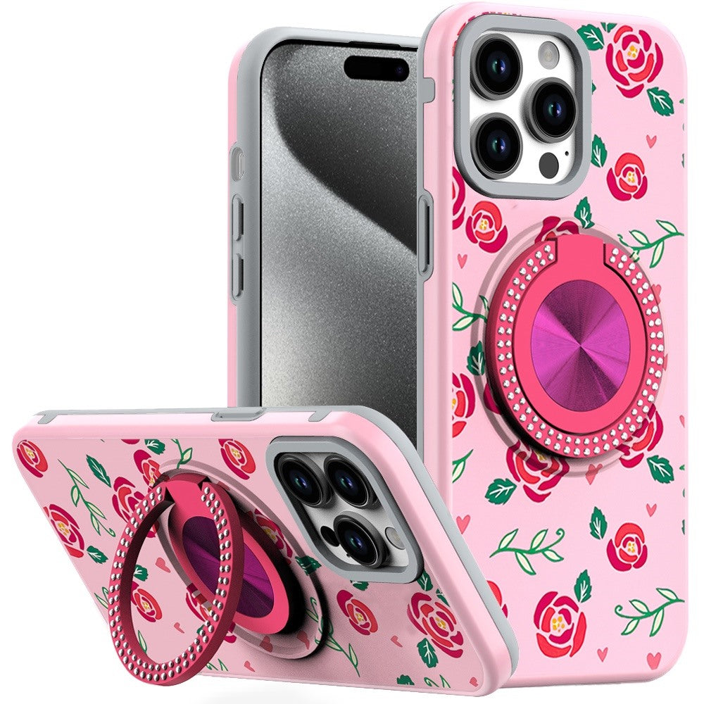 For Apple iPhone 17E /16E Pattern Design Hybrid with Invisible Ring Stand & Magnetic Back, Shockproof Protective Grip Case Cover