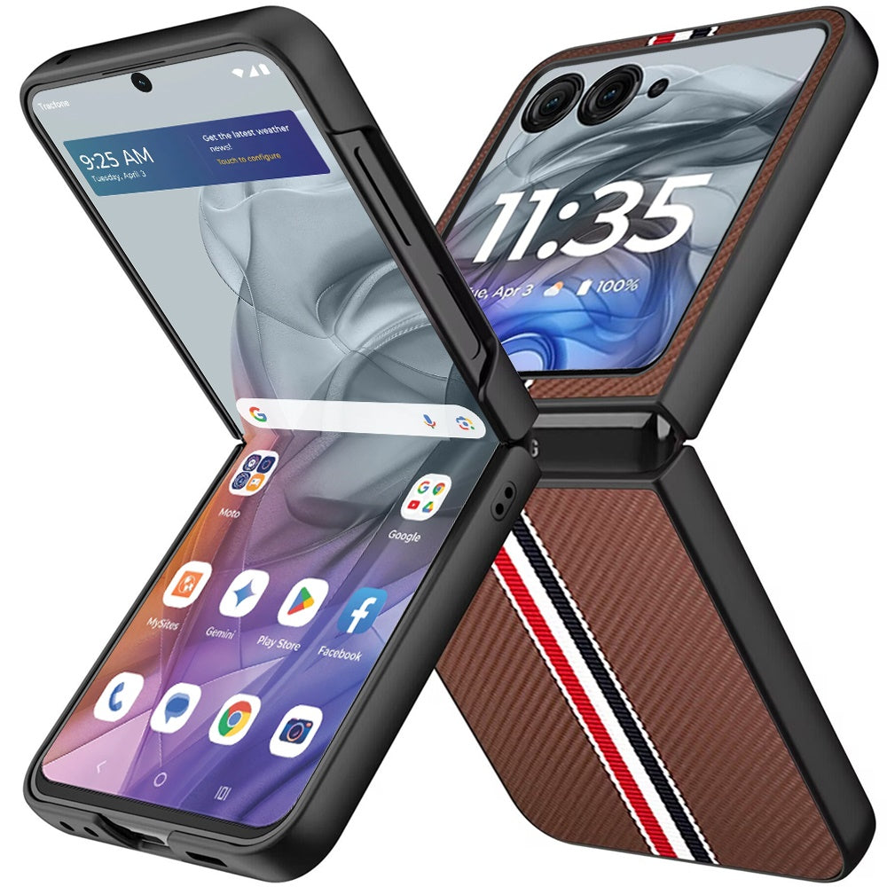 For Motorola Razr Ultra 2025 Velvet Fabric PU Vegan Leather, Premium Flip Design, Slim Snap-On Hard PC + TPU Case Cover Brown