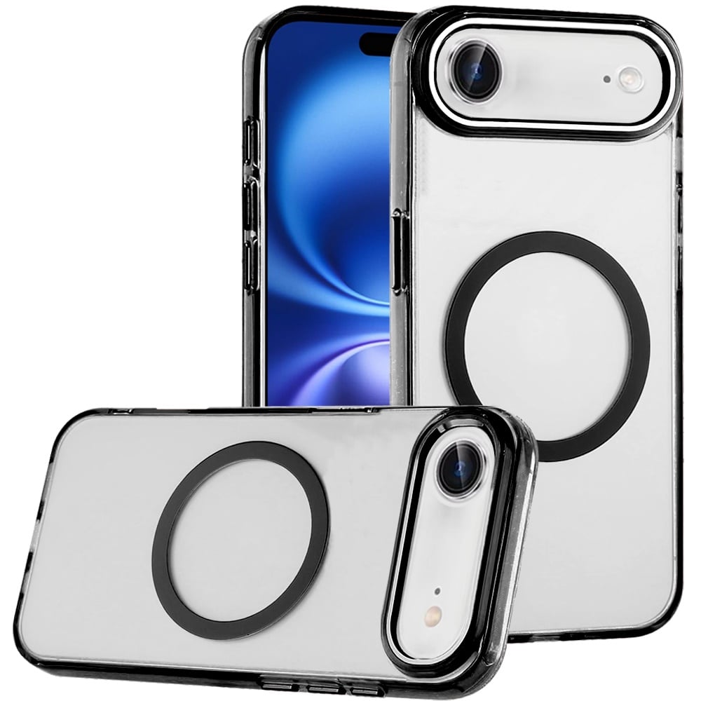 For Apple iPhone 17 Air (6.6") Transparent Back Hybrid Case - Magnetic Circle, Color Frame, Metal Buttons, MagSafe Compatible Case Cover
