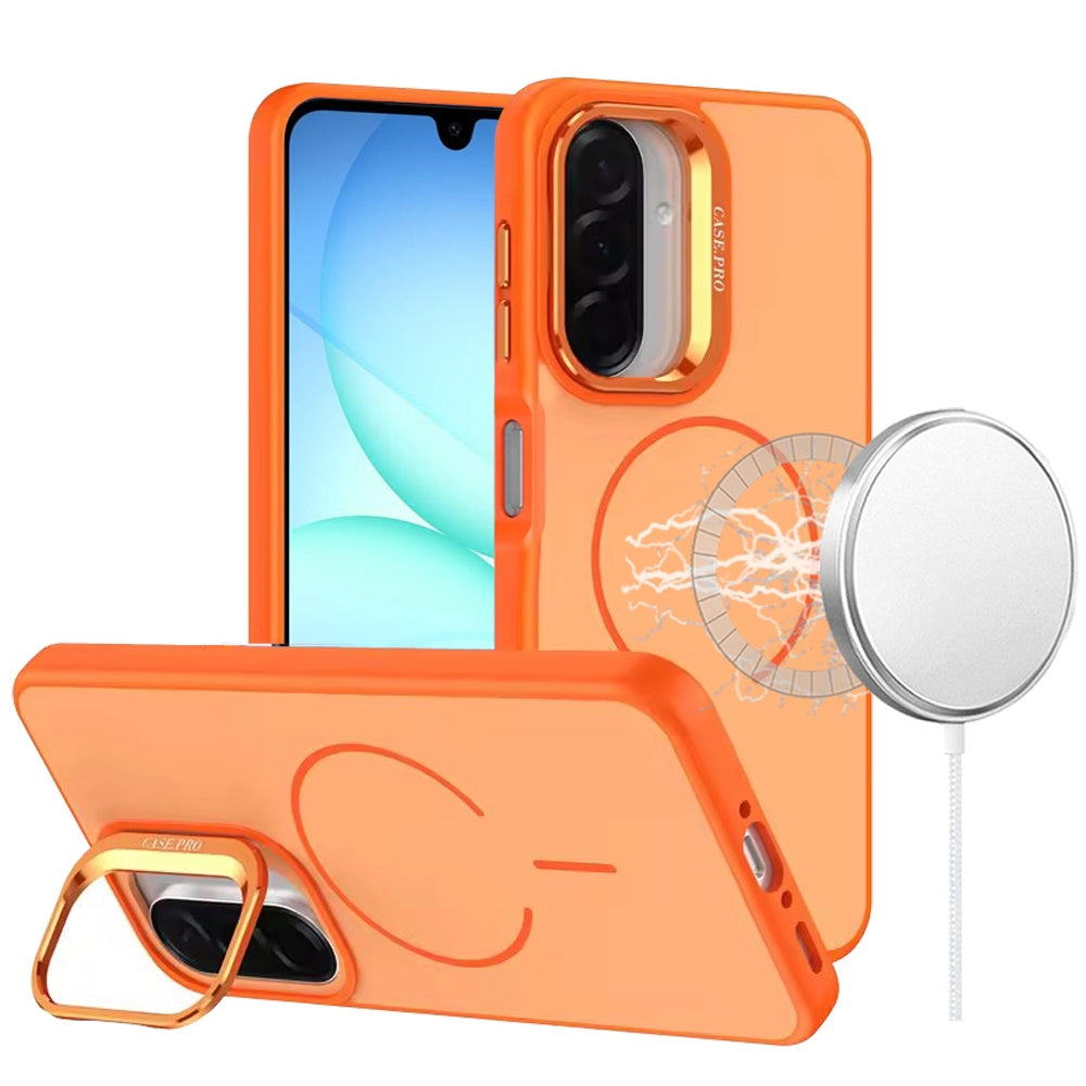 For Samsung Galaxy A17 5G Magnetic Matte Metal Camera Stand Hybrid Drop Protection Durable Shockproof Slim Fit Design Case Cover Cosmic Orange