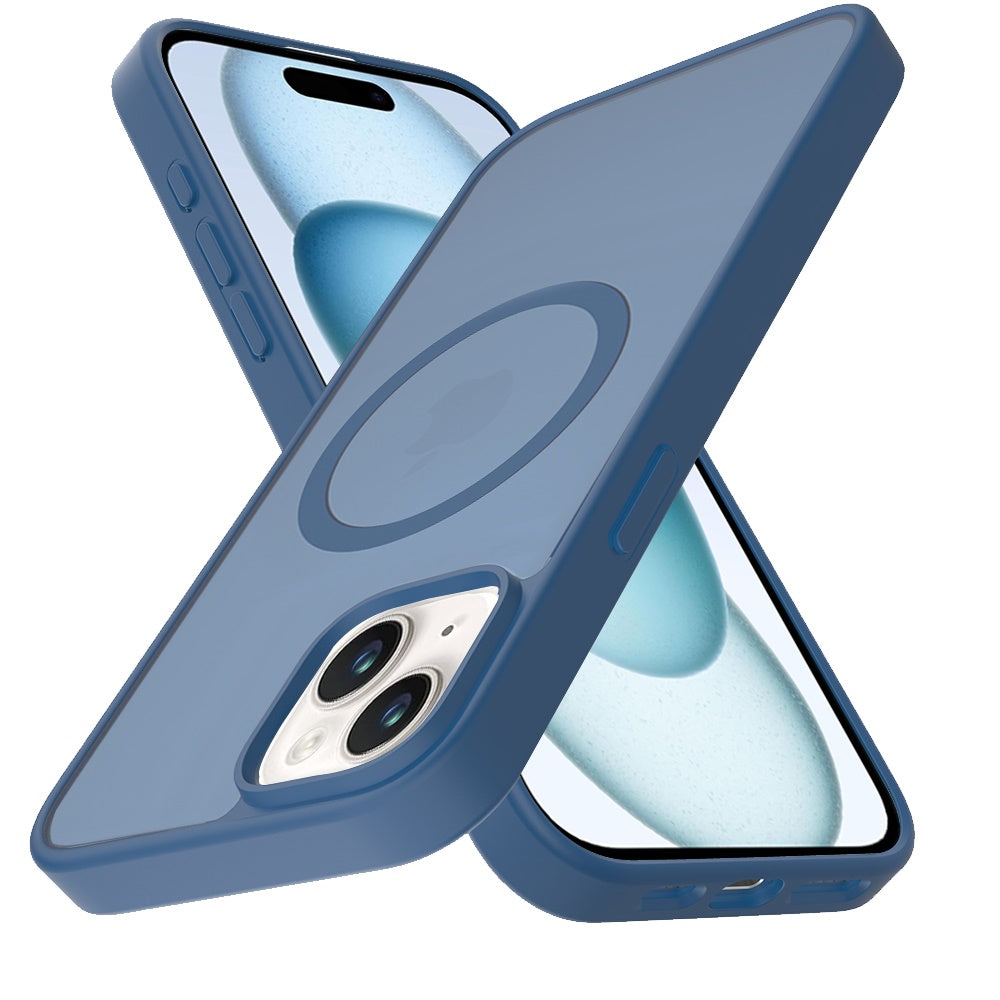 Phone Case for Apple iPhone 15 Magnetic Matte Hybrid Shockproof Smooth Grip Durable Camera Protection Anti-Slip Soft Touch TPU Armor Cover Blue