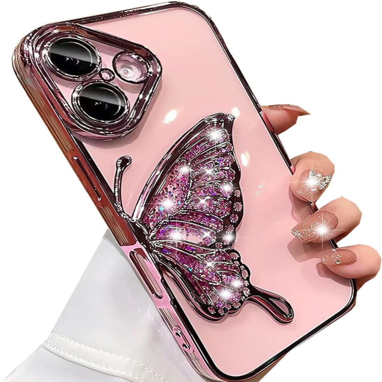 For Samsung Galaxy S25+ S25 Plus /S24+ Glitter 3D Butterfly Bling Case, Chrome Electroplate Sparkle Liquid Flowing Plating Hybrid Bumper Case Cover