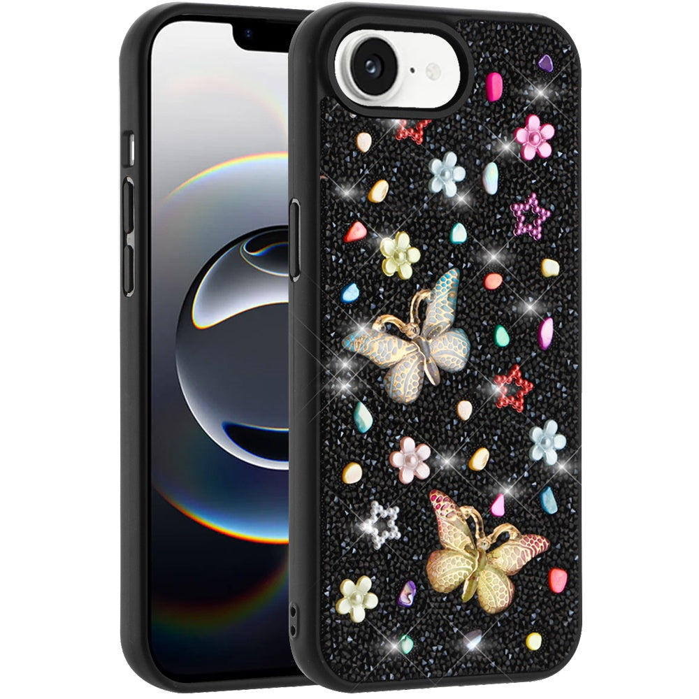 For Apple iPhone 17E /16E Diamond Butterfly 3D Glitter Bling Design, Slim Hybrid Sparkle Protective Cover TPU for Women Girls Case Cover