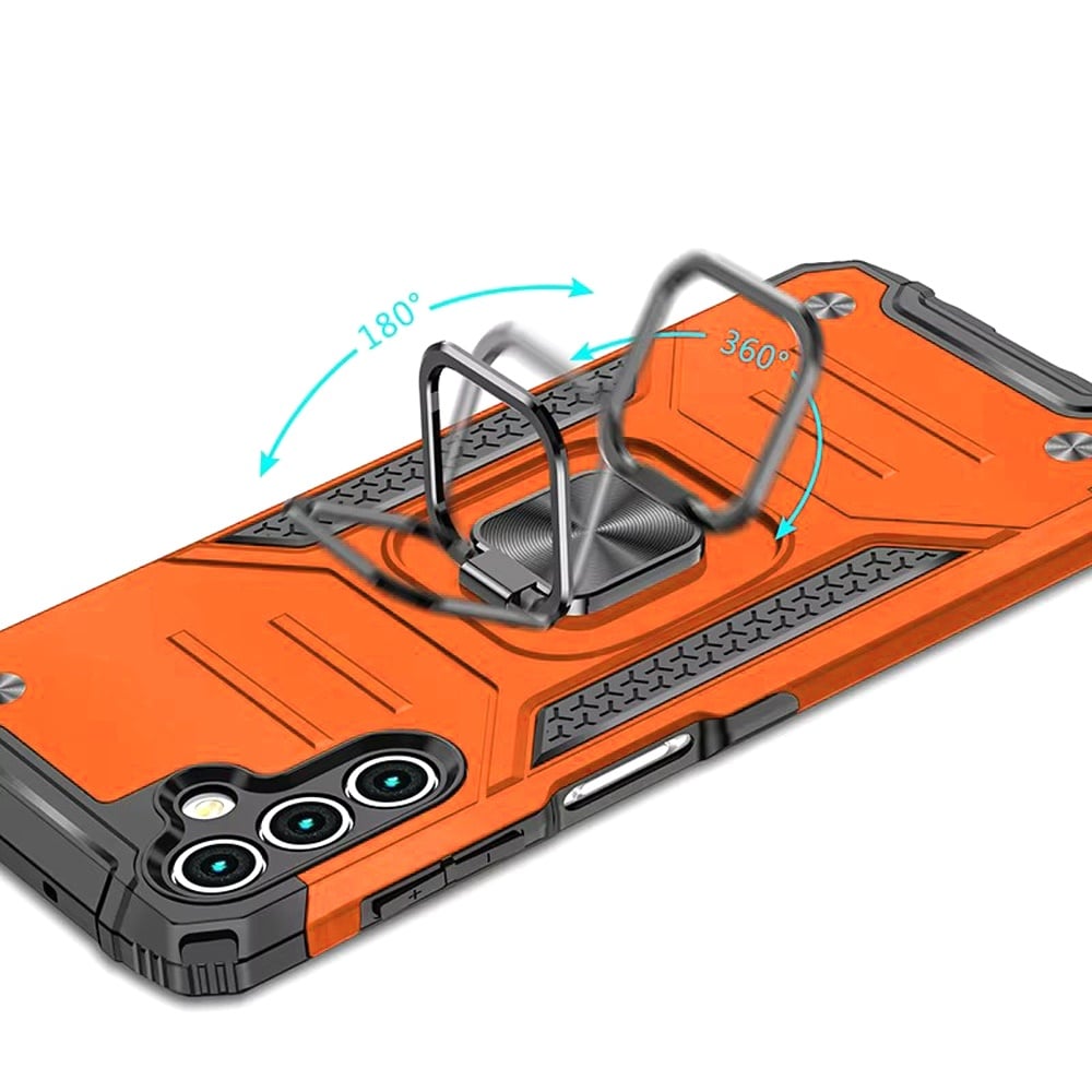 For Samsung Galaxy A16 5G Armor Hybrid Magnetic Stand with Ring Holder Kickstand Shockproof Heavy-Duty Durable Rugged TPU Dual Layer Case Cover Cosmic Orange