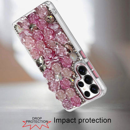 For Samsung Galaxy S25 Ultra Muti-Color Floral Fashion Bling Crystal 3D Full Diamonds Stones Sparkle Rhinestone Glitter Hybrid Case Cover