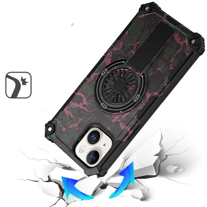 For iPhone 15 (6.1") Texture Design Stylish Invisible Kickstand Case, MagSafe Compatible Hybrid Shockproof Cover, Car Mount Friendly Case Cover
