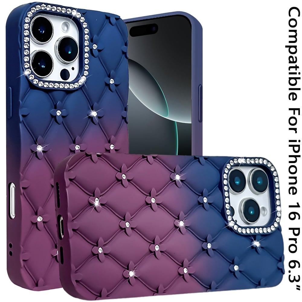 Phone Case for Apple iPhone 16 Floral Glitter Shimmer Bling Hybrid Shockproof Anti Slip Thick TPU Protective Stylish Design Cover