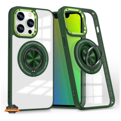 For Apple iPhone 17 Pro Max Clear Transparent Back Hybrid with Rotating Ring Stand, MagSafe Compatible Shockproof Slim TPU PC Case Cover