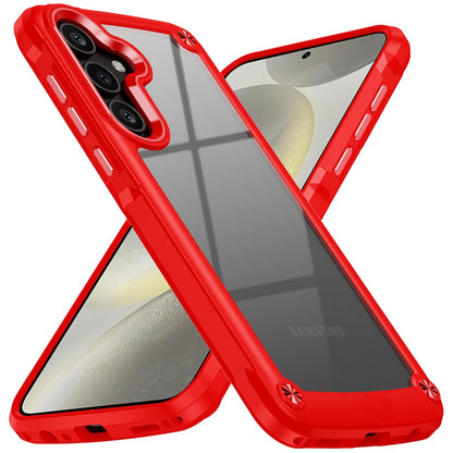 For Samsung Galaxy A26 Hybrid Transparent Rubber with Metal Buttons & Camera Edges Hard TPU Corner Frame Bumper Case Cover Red