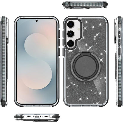 For Samsung Galaxy S25 FE /S25 Fan Edition Slim Bling Glitter Sparkly Shimmer Hybrid with Magnetic Ring and 360° Rotational Stand [Compatible with Magsafe] Case Cover Gold