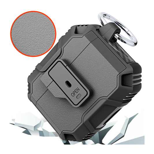 For Airpods Pro 3 (2025) Heavy Duty Hybrid Shockproof Case Hard PC Rubber TPU Cover with Open Button & Metal Hook Case Cover Black