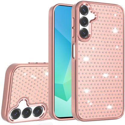 For Samsung Galaxy A16 5G Bling Diamond Metallic, Full Sparkle Chrome Edged Hybrid Protective Shockproof Case Cover