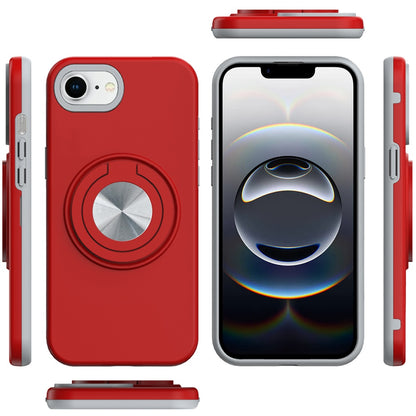 For Apple iPhone 17E /16E Metal Matte Hybrid with Invisible Rotational Ring Stand, Car Mount Friendly, Military Grade Slim Fit Sturdy Case Cover Red