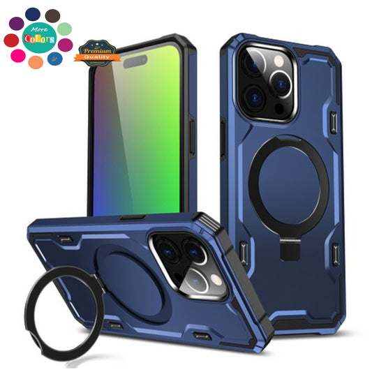 For Apple iPhone 15 (6.1") Hybrid Magnetic Ring Stand Invisible Foldable Military Grade Shockproof Fit with Magsafe  Phone Case Cover