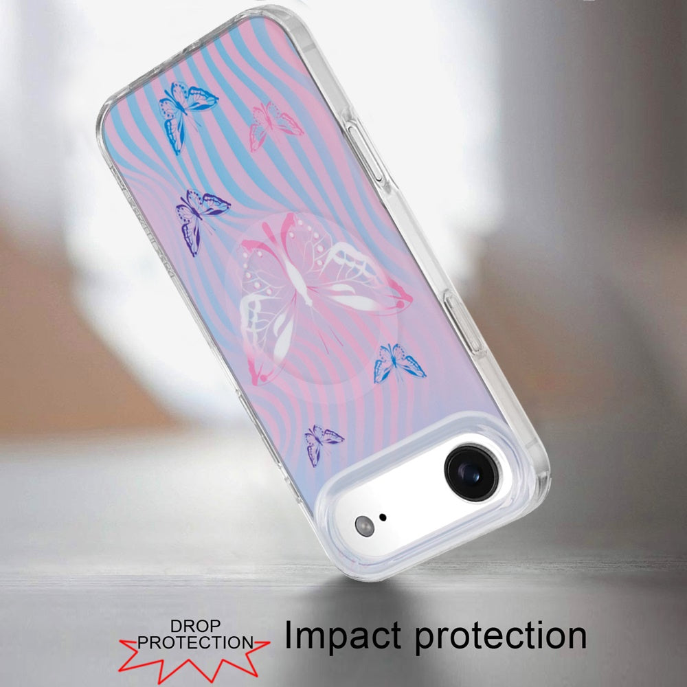 For Apple iPhone 17 Stylish Pattern Fashion IMD Printed Design TPU Double Layer Slim Shockproof with Magnetic Back Case Cover Pink Butterfly