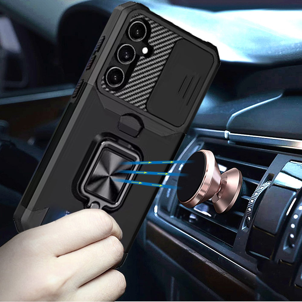 For Samsung Galaxy S26 Wallet Case with Ring Stand & Slide Camera Cover Back Credit Card Slot Holder, Military Grade Case Cover