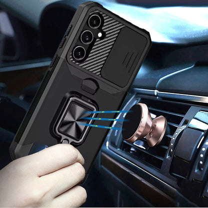 For Samsung Galaxy S26 Wallet Case with Ring Stand & Slide Camera Cover Back Credit Card Slot Holder, Military Grade Case Cover
