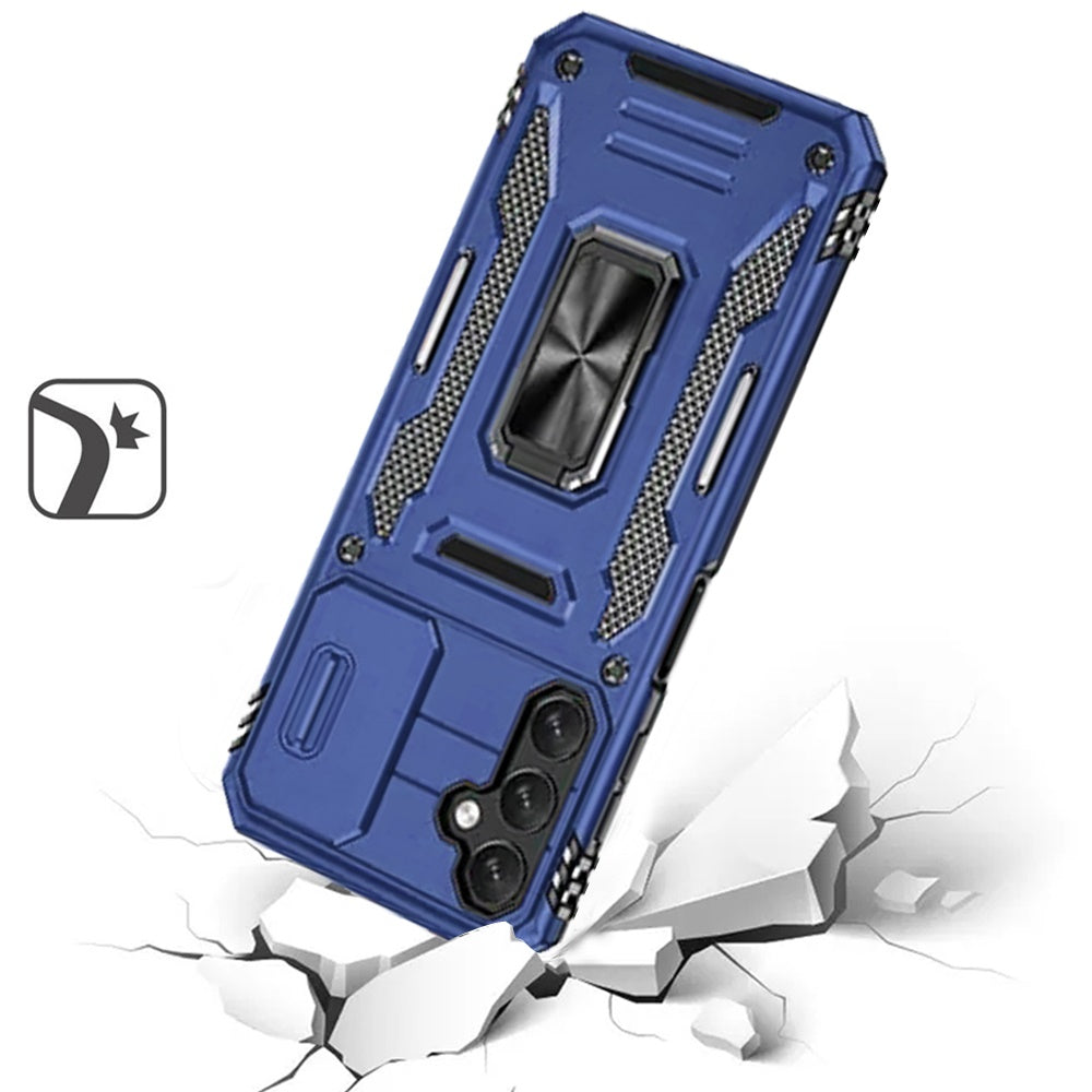 For Samsung Galaxy S20 Ultra Tough Hybrid Case with Movable Camera Window & Metal Ring Stand Shockproof Case Cover Blue