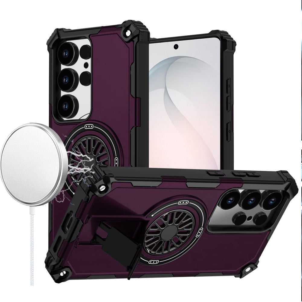 Phone Case for Samsung Galaxy S26 Ultra Invisible Kickstand Magnetic Car Mount Friendly Shockproof Texture Anti Slip Durable Grip Heavy Duty Hybrid Cover Purple